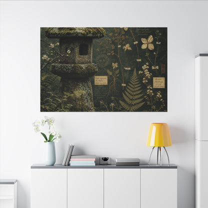 Spring Stone Lantern Herbarium Canvas Art | Nostalgic Decor