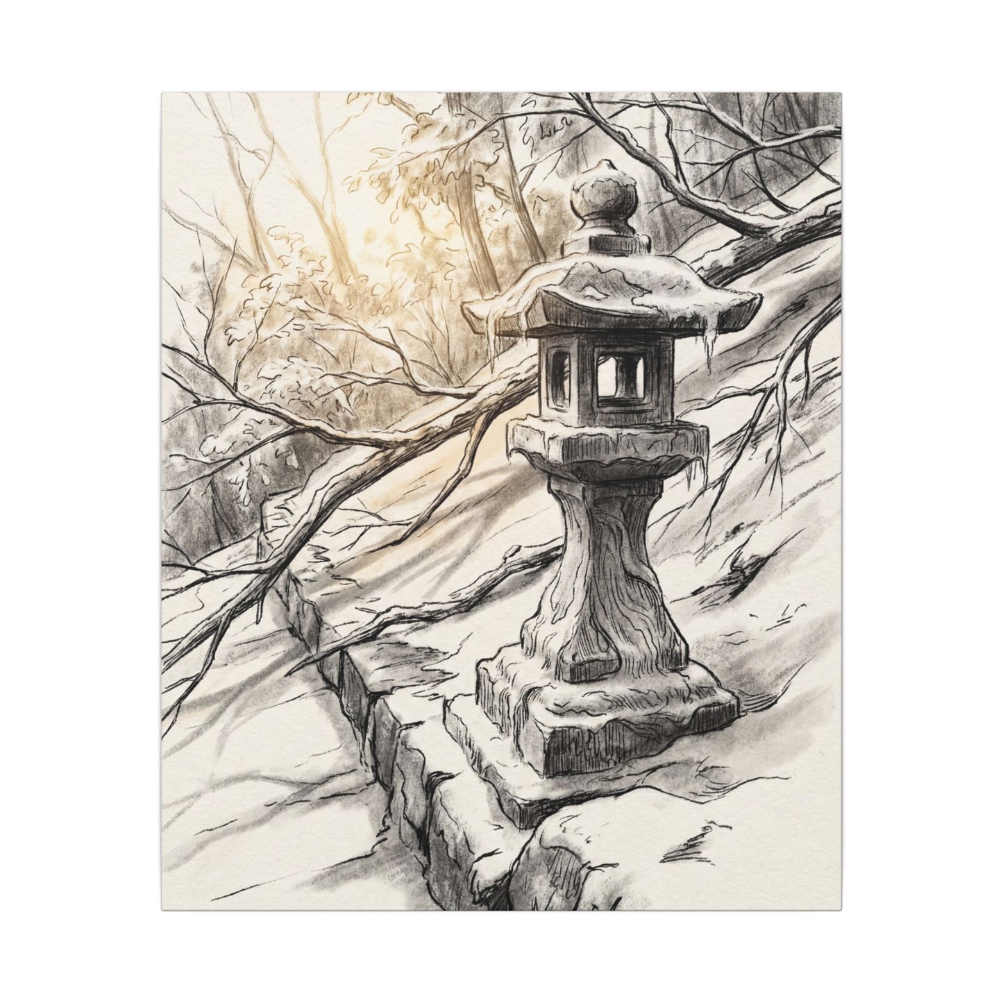 Golden Hour Stone Lantern Canvas Art - Japandi Kanso