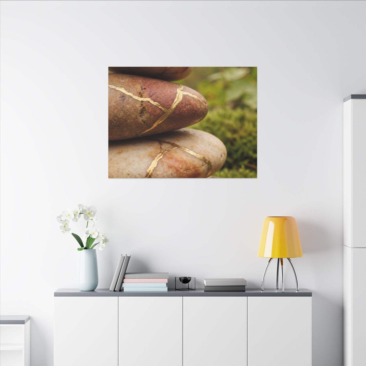 River Stones Summer Canvas Art | Kintsugi Healing Design