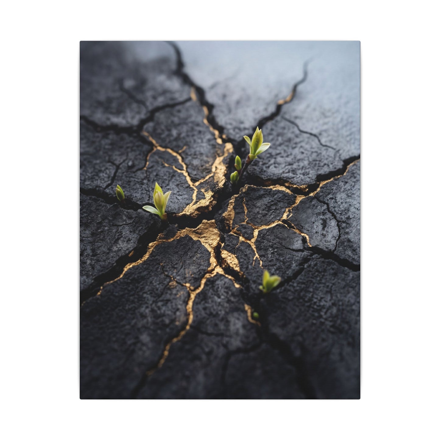 Ma Cracked Earth Canvas Art - Dark Japandi Charcoal Ink