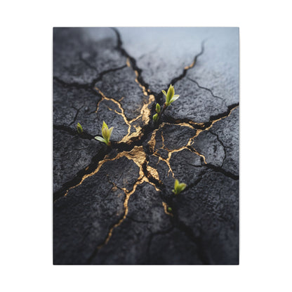 Ma Cracked Earth Canvas Art - Dark Japandi Charcoal Ink