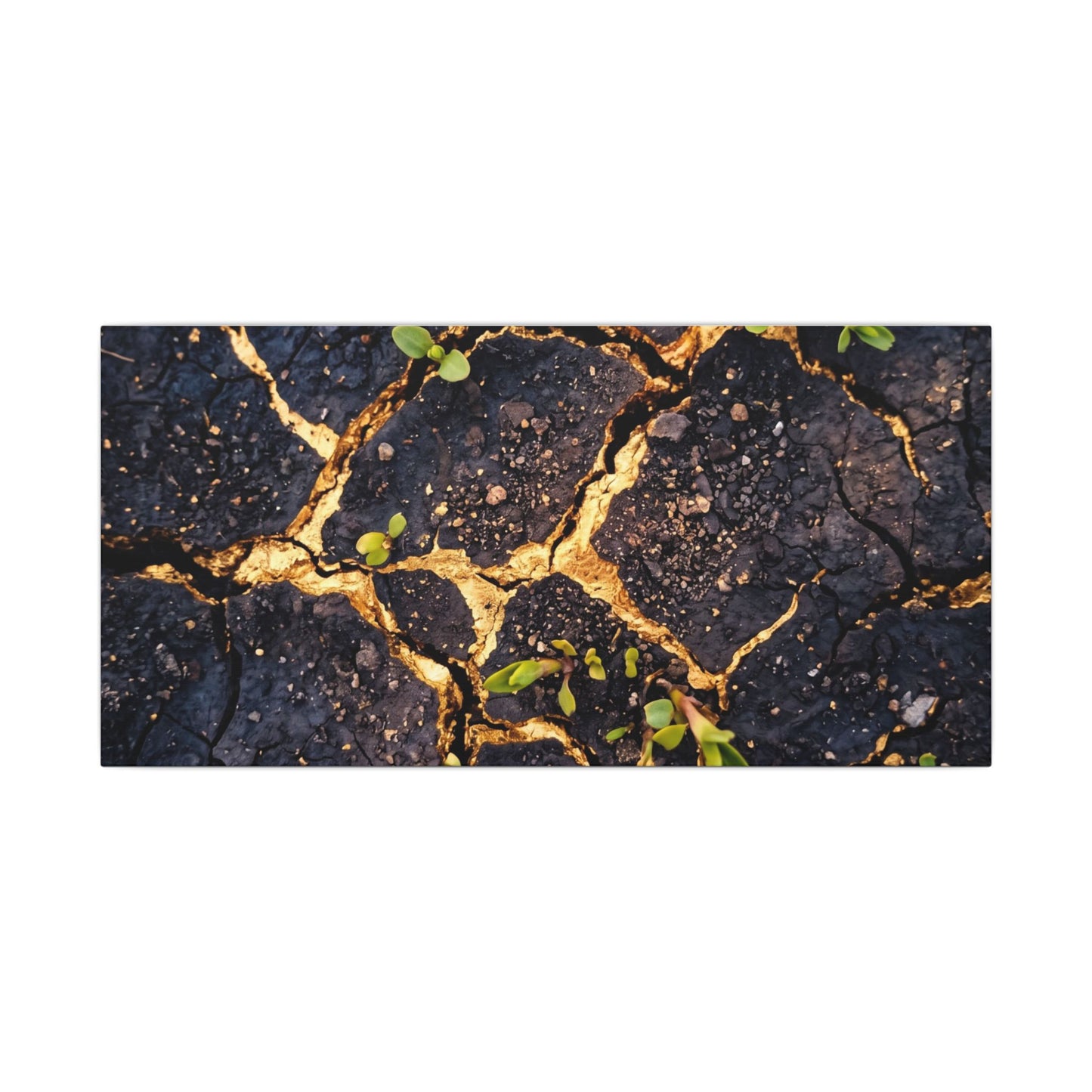 Spring Cracked Earth Crackle Gold Canvas Art | Healing Decor
