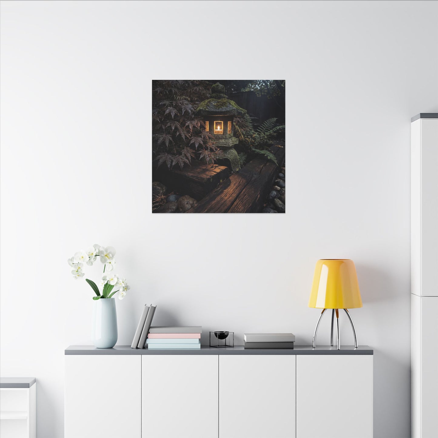 Moody Moonlit Garden Canvas Art - Shadow Zen Dark Japandi