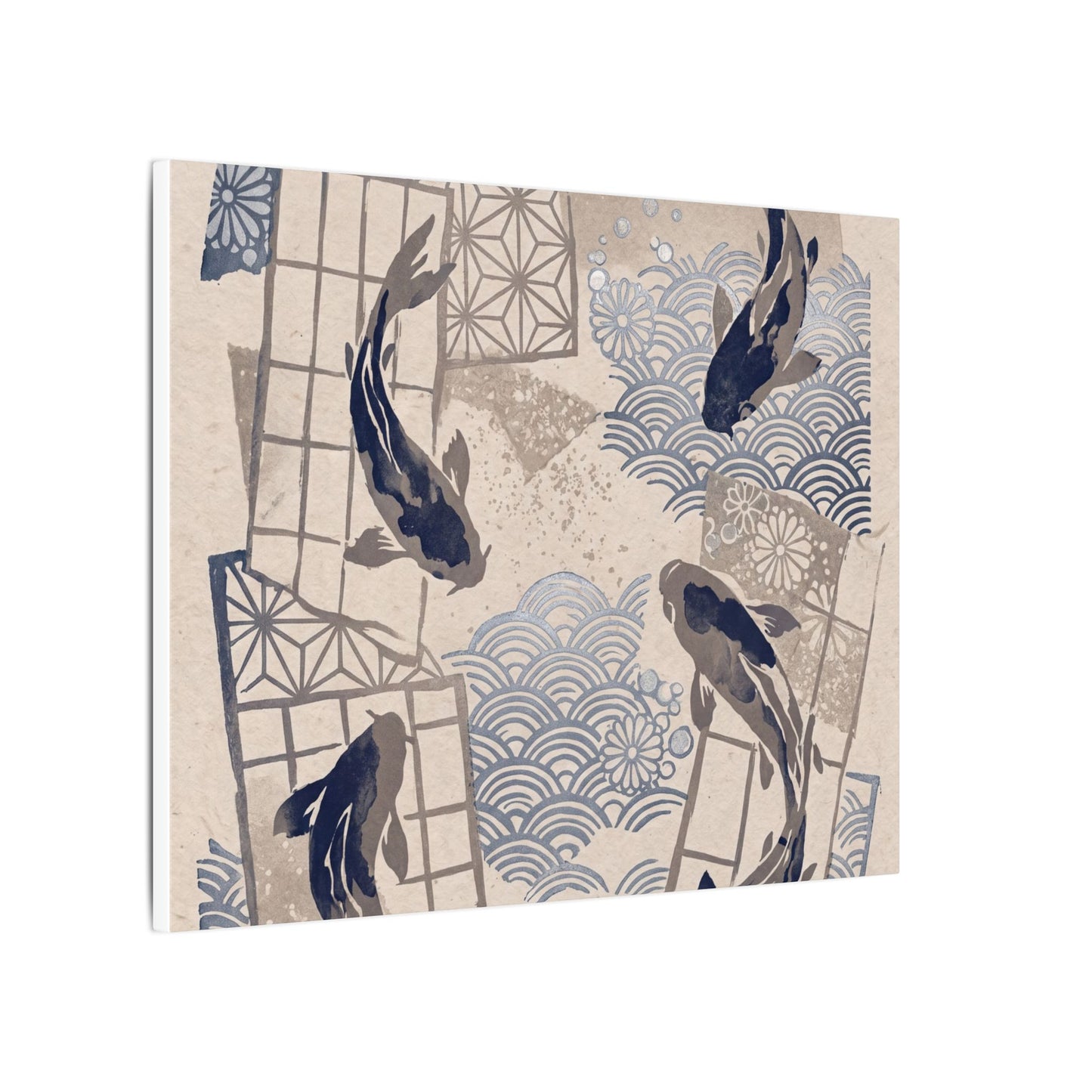 Earthy Koi Pond Canvas Art - Japanese Pattern Japandi