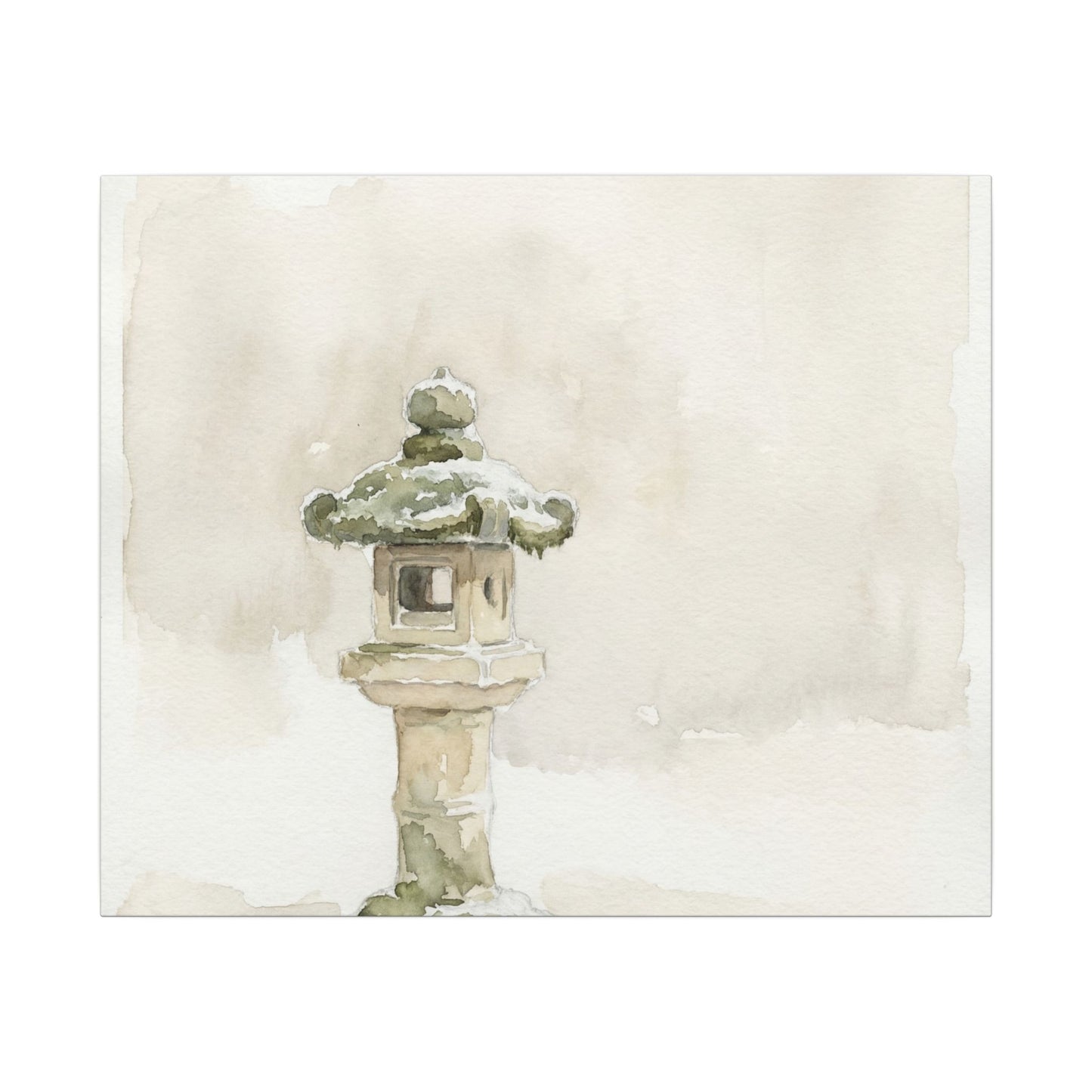 Stone Lantern Winter Canvas Art | Japandi Earthy Design