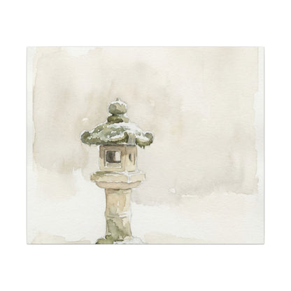 Stone Lantern Winter Canvas Art | Japandi Earthy Design