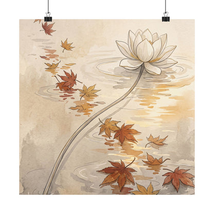 Japandi Lotus Flower in Golden Hour | Minimal Line Wall Art Print