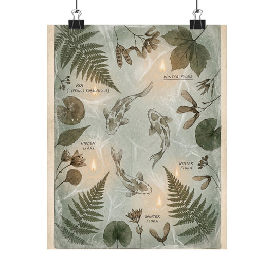 Koi Pond Winter Wall Art Print | Cottagecore Nostalgic Design