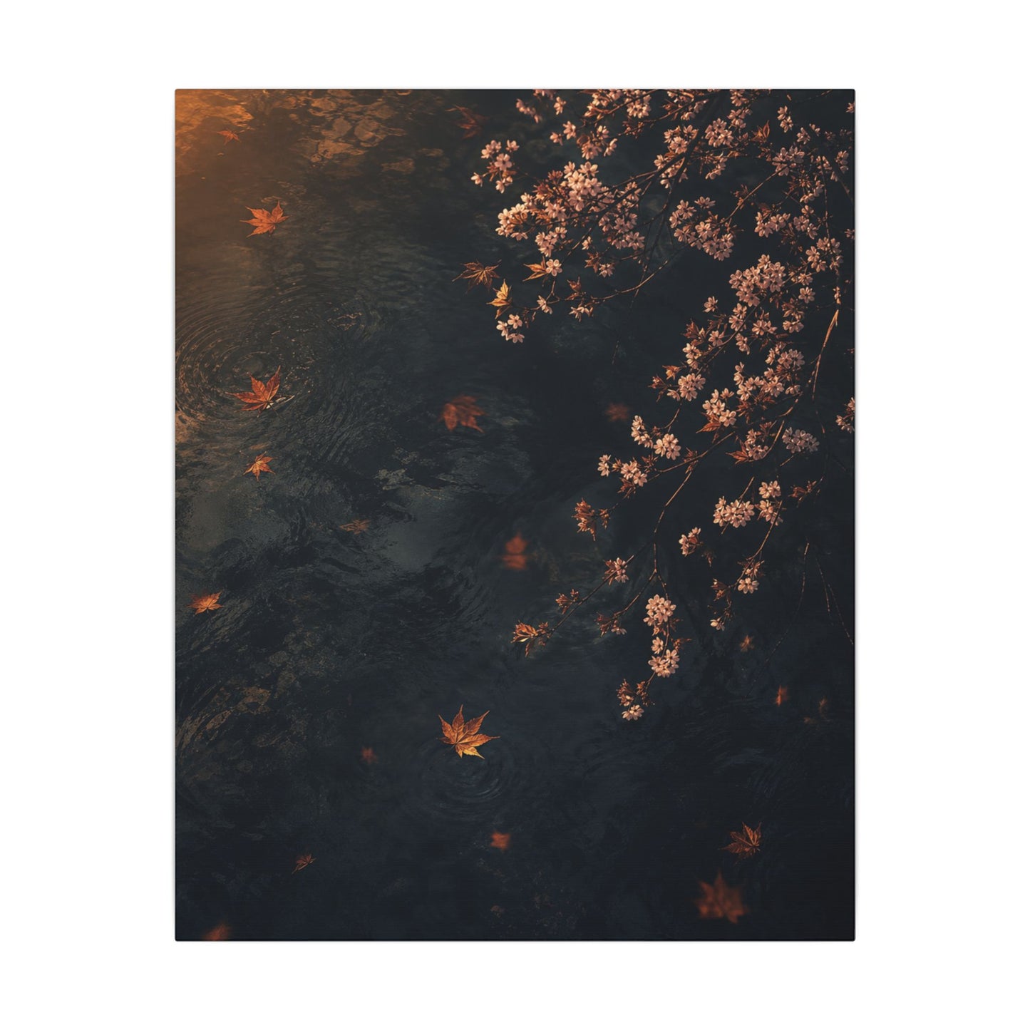 Golden Hour Cherry Blossom Canvas Art - Dark Japandi Kanso