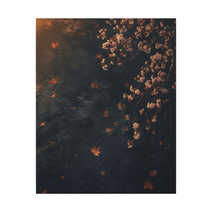 Golden Hour Cherry Blossom Canvas Art - Dark Japandi Kanso