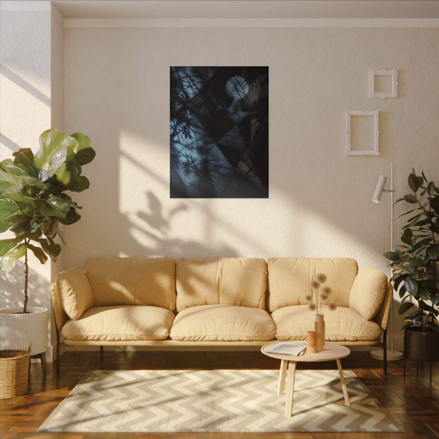 Shadow Play Winter Canvas Art | Dark Japandi Luxurious Design