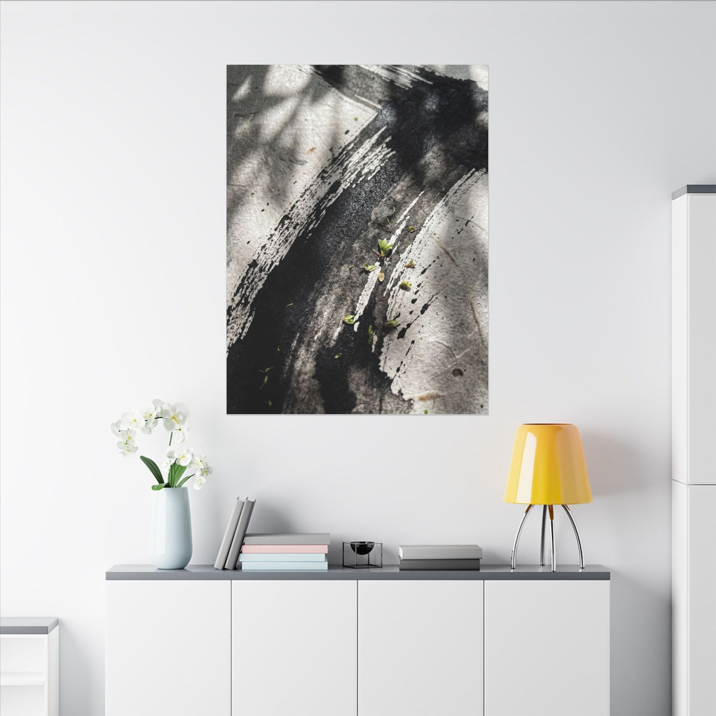 Ink Brushstroke Canvas Art | Spring Dark Japandi Moody Minimal Art
