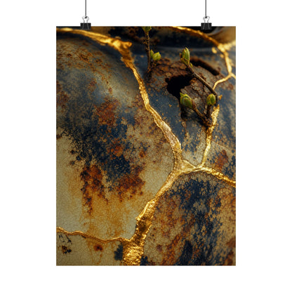 Healing Rust Patina Wall Art Print - Crackle Gold Kintsugi