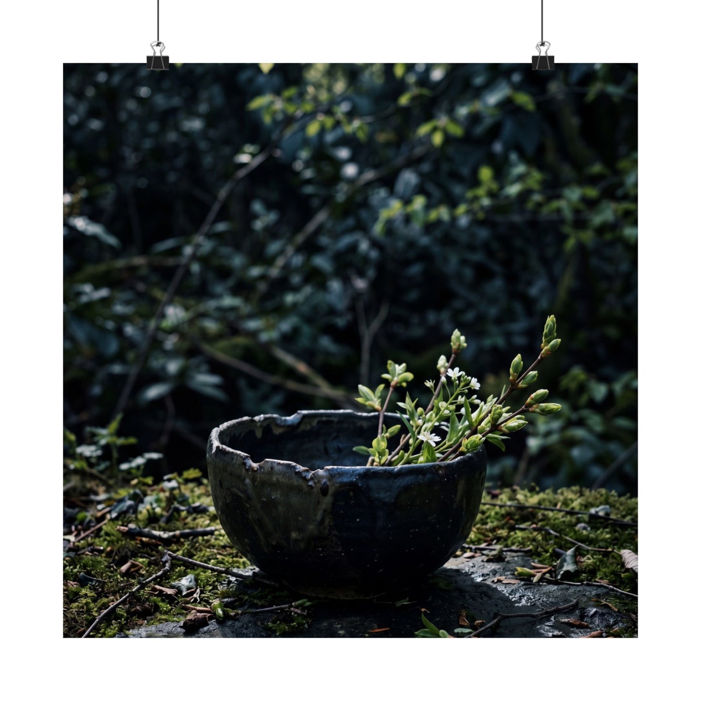 Ceramic Bowl Shadow Zen Wall Art Print | Moody Dark Japandi Art
