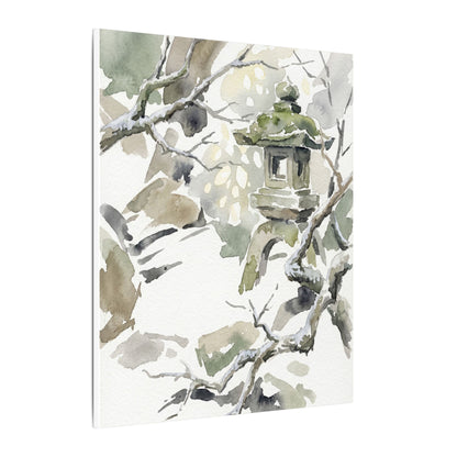 Elegant Stone Lantern Canvas Art - Watercolor Japandi