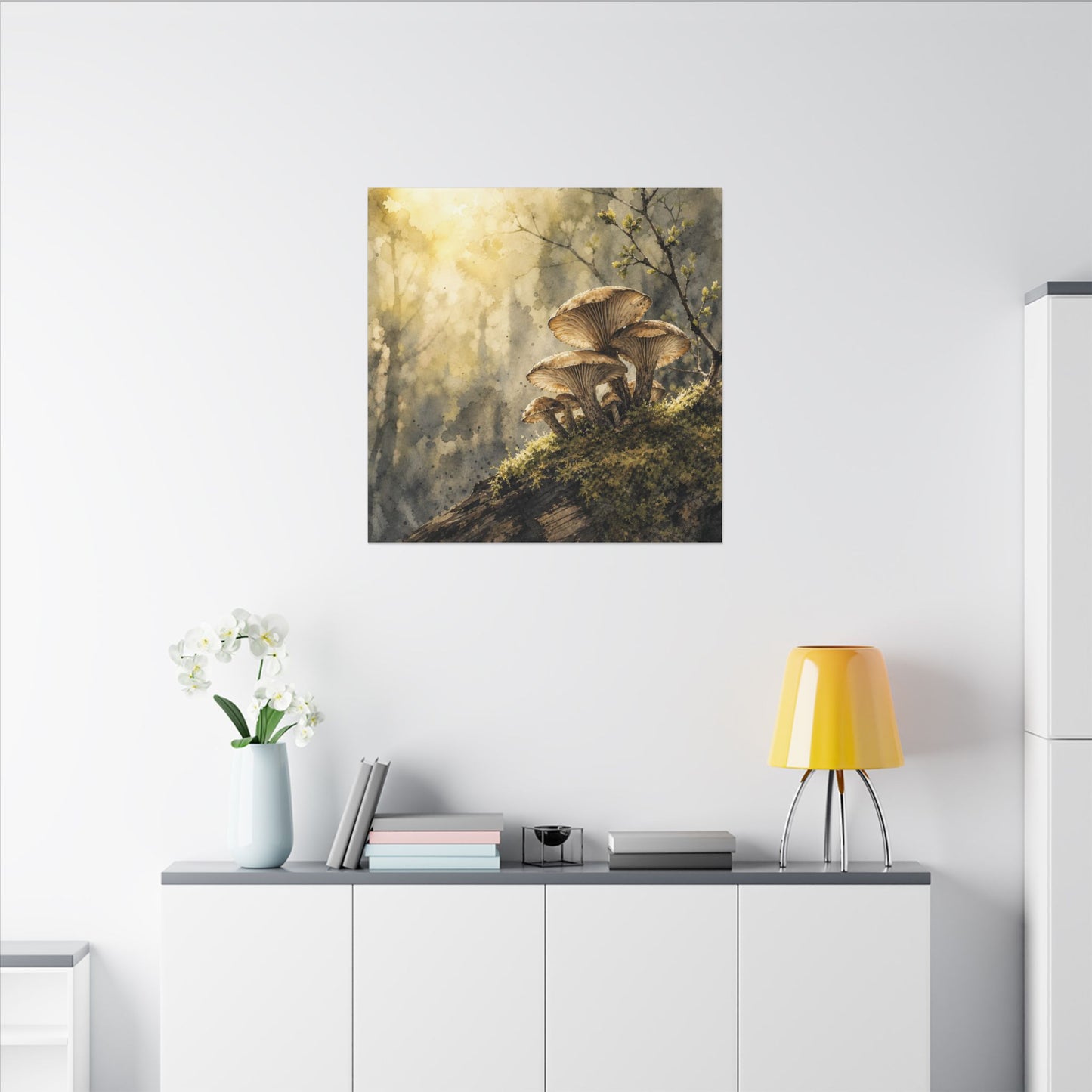 Wild Mushrooms Canvas Art | Spring Japandi Watercolor Art