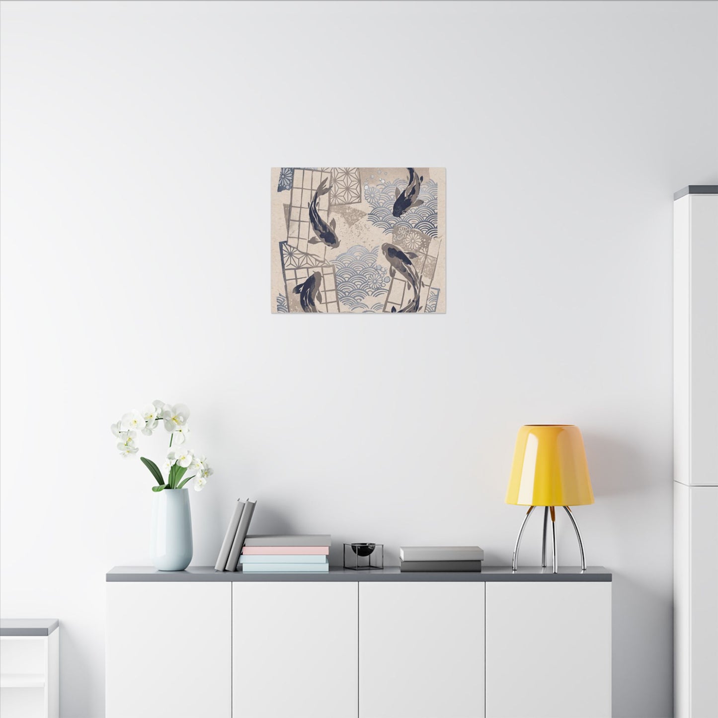 Earthy Koi Pond Canvas Art - Japanese Pattern Japandi