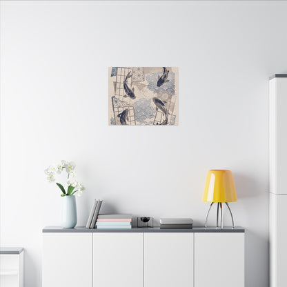 Earthy Koi Pond Canvas Art - Japanese Pattern Japandi