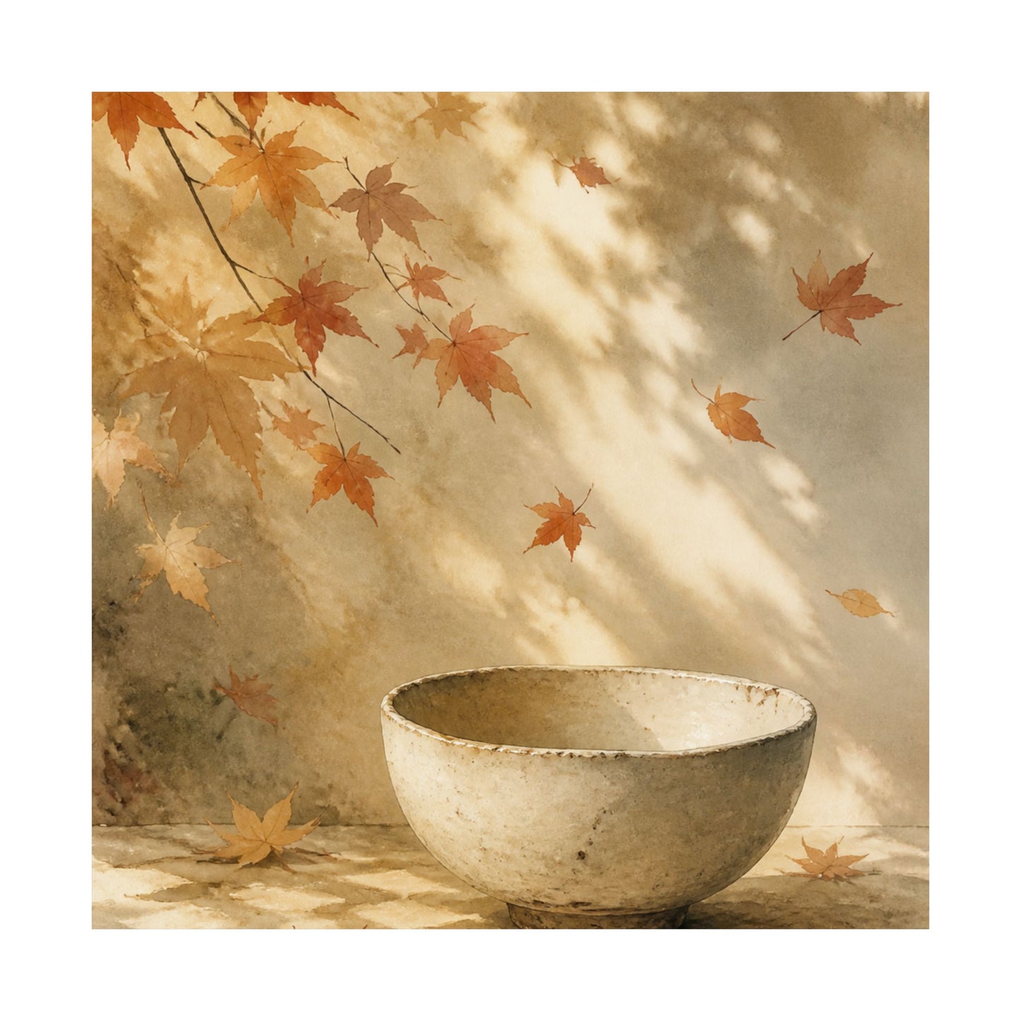 Ceramic Bowl Wall Art Print | Autumn Japandi Watercolor Art