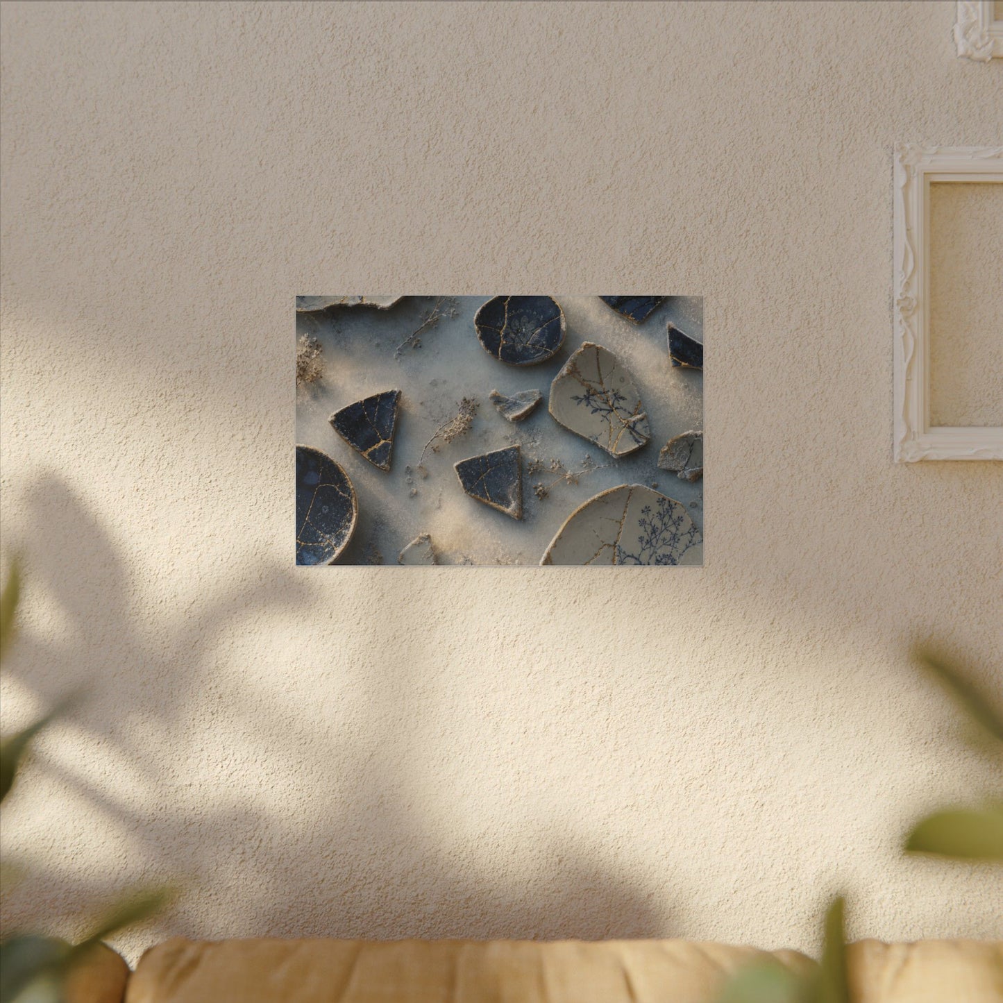 Broken Pottery Canvas Art | Winter Kintsugi Gold Vein Art