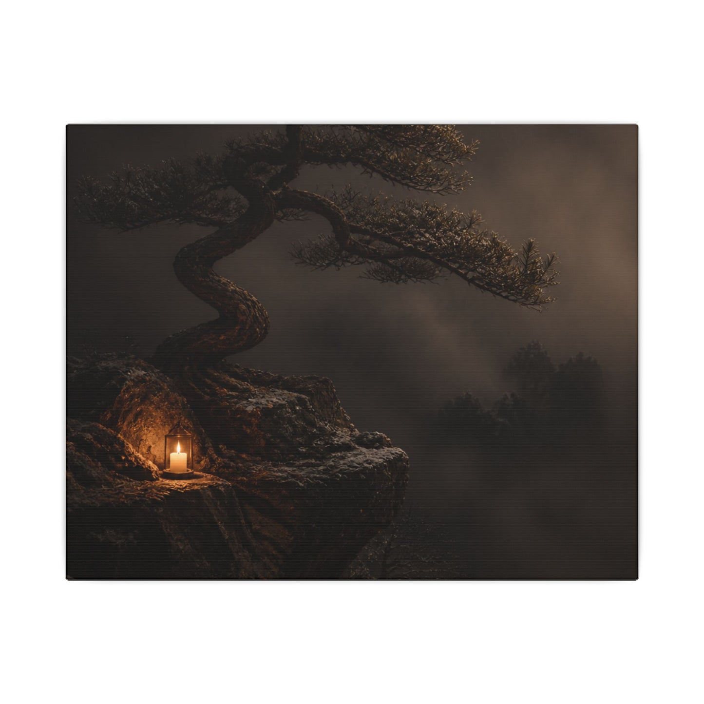 Pine Tree Shadow Zen Canvas Art | Luxurious Dark Japandi Art