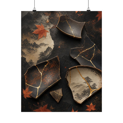 Broken Pottery Wall Art Print | Autumn Kintsugi Gold Vein Art