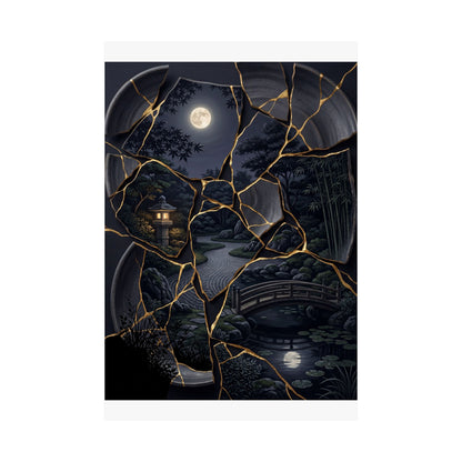 Summer Moonlit Garden Gold Repair Wall Art Print | Philosophical Decor