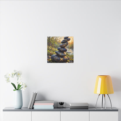 Spring River Stones Gold Repair Canvas Art | Healing Decor