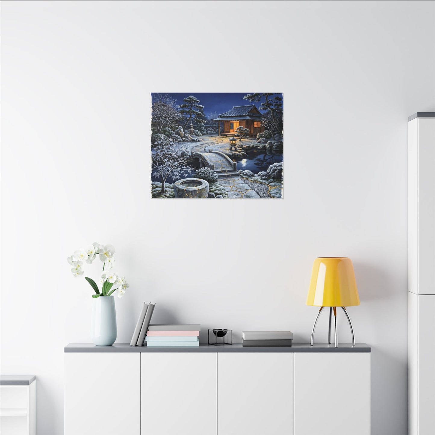 Moonlit Garden Winter Canvas Art | Kintsugi Artful Design