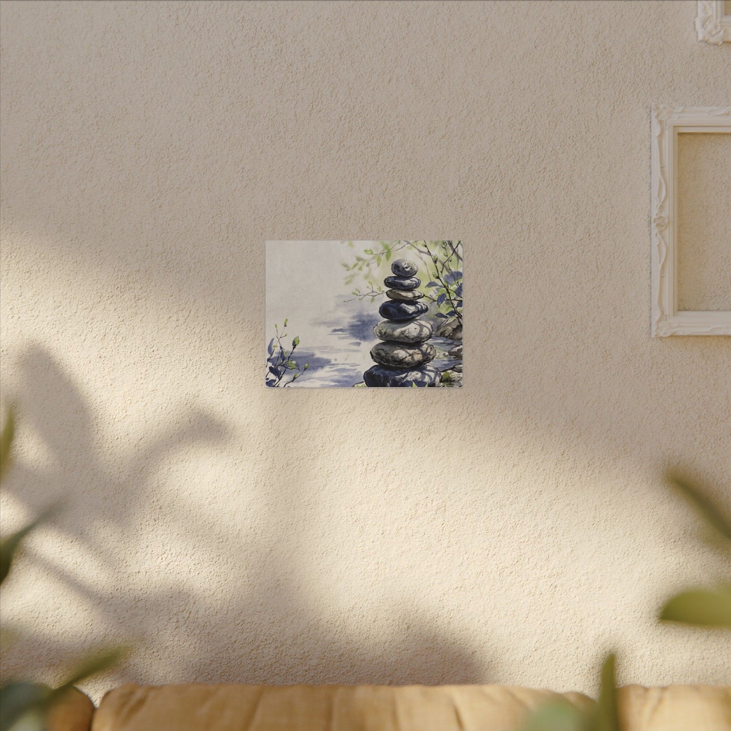River Stones Sumi E Canvas Art | Serene Zen Art