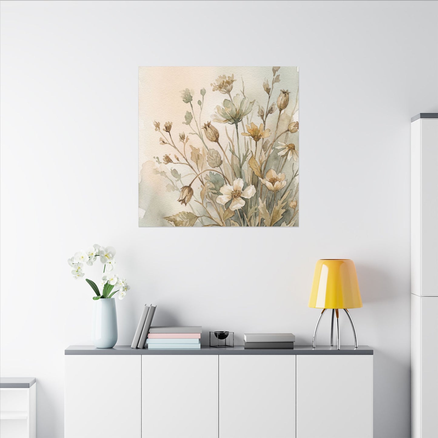 Summer Dried Flowers Watercolor Canvas Art | Elegant Decor