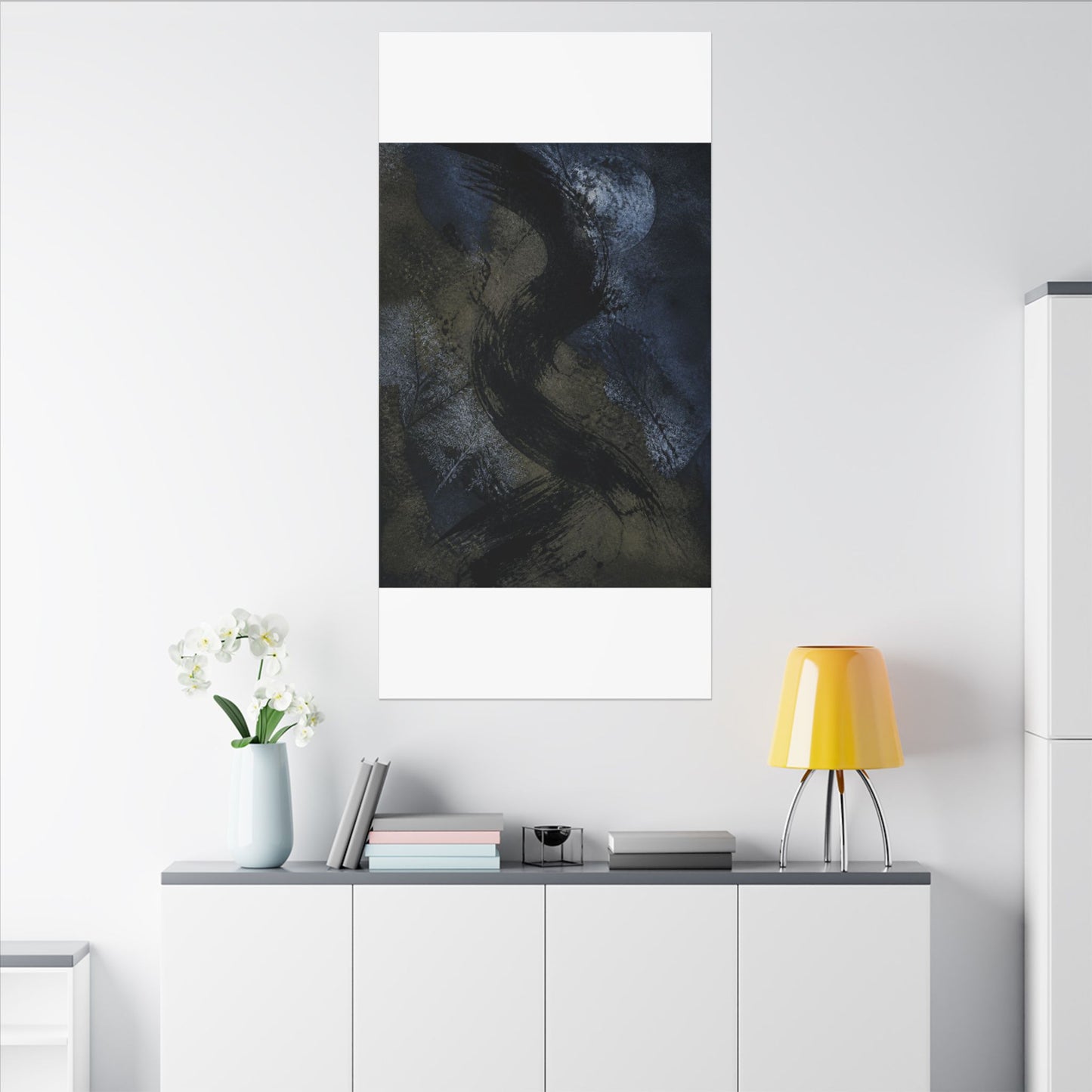Shibui Ink Brushstroke Canvas Art - Dark Japandi Dark Texture