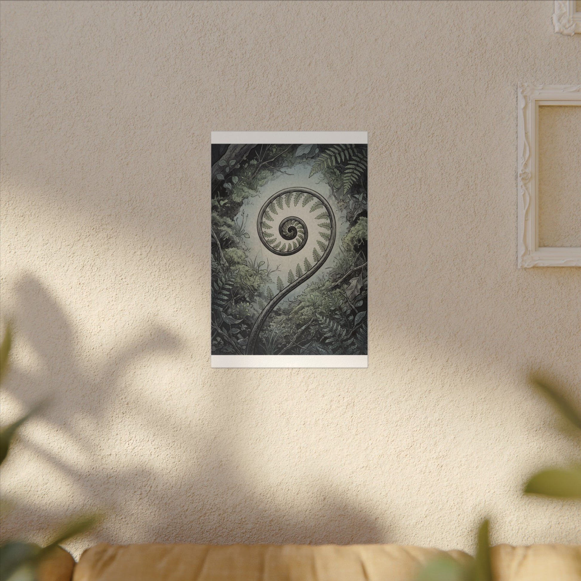 Zen Fern Unfurling in Dawn | Ukiyo E Inspired Canvas Art Art Print
