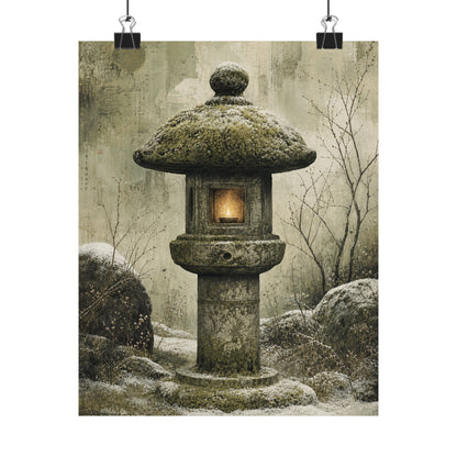 Cozy Stone Lantern Wall Art Print - Texture Japandi