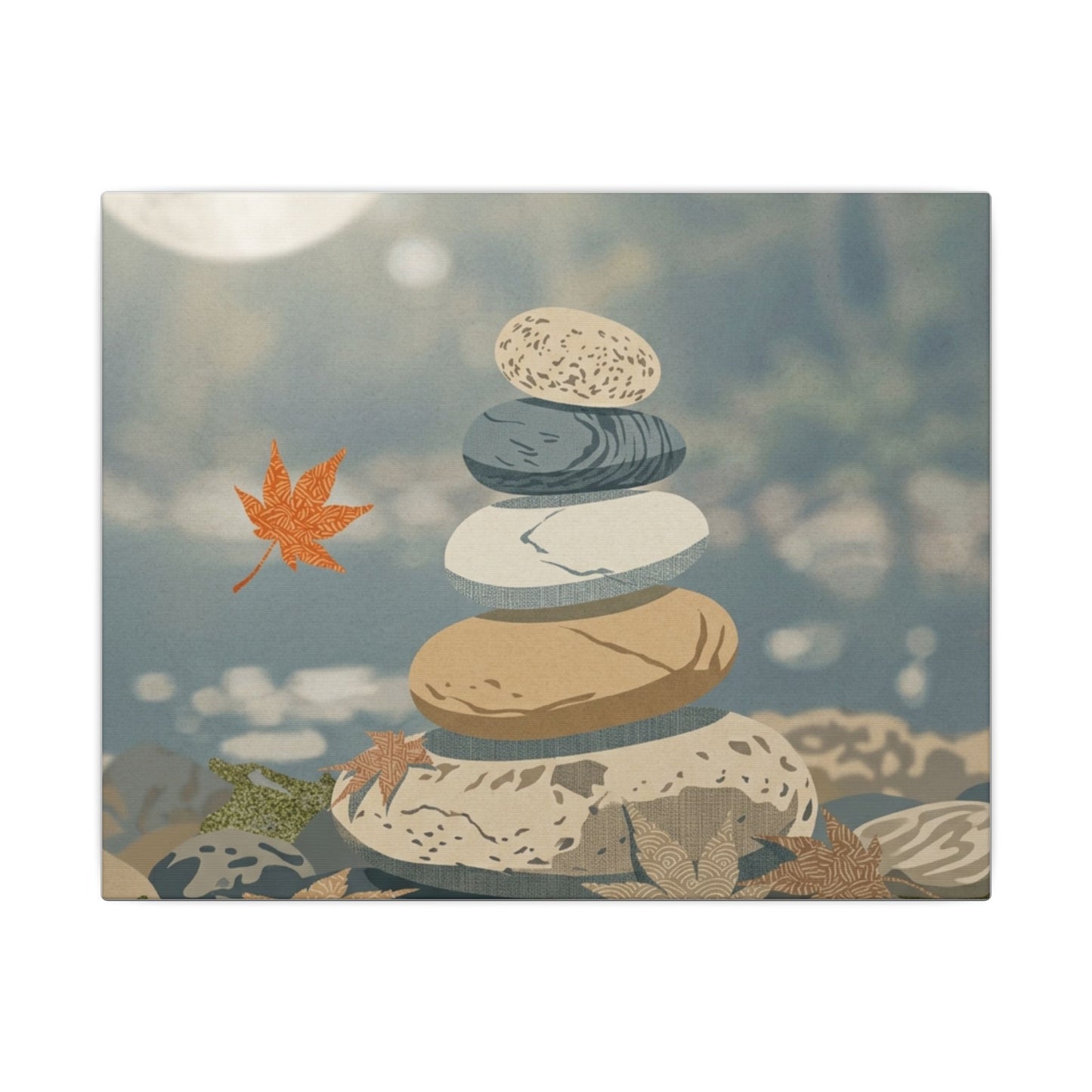 Warm River Stones Canvas Art - Japanese Pattern Japandi