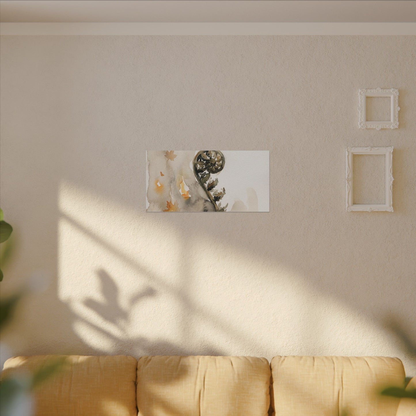 Fern Unfurling Watercolor Canvas Art | Earthy Japandi Art