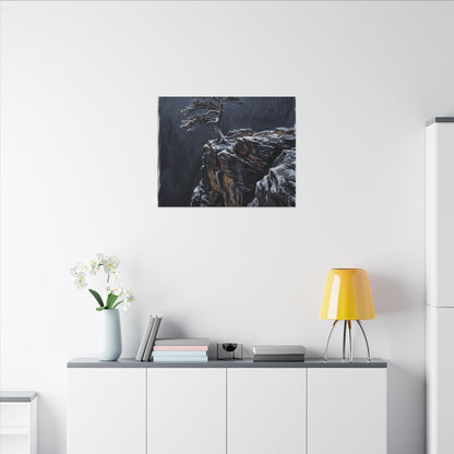 Dark Japandi Pine Tree in Dawn | Dark Texture Canvas Art