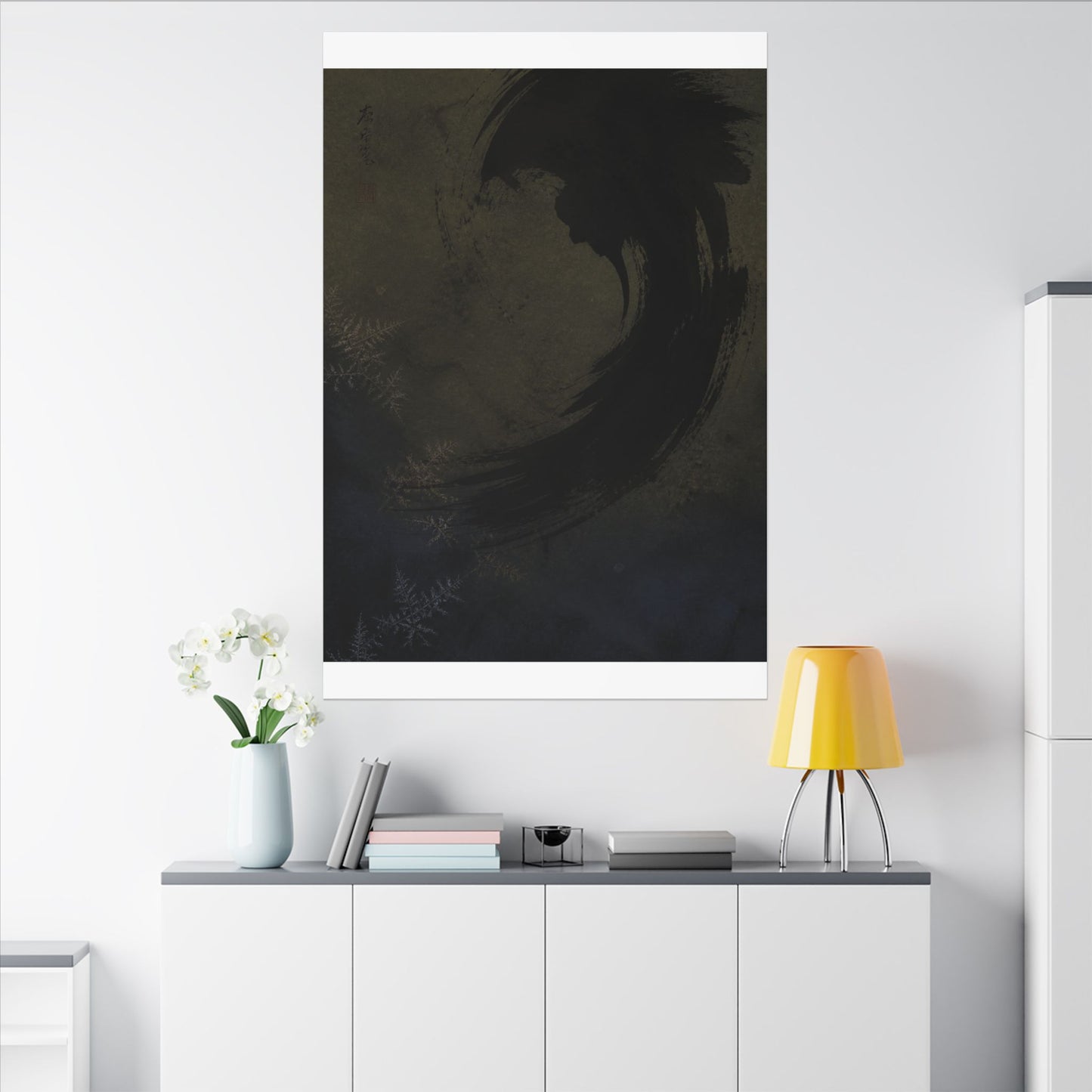Seijaku Ink Brushstroke Canvas Art - Dark Japandi Moody Minimal