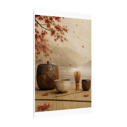 Tea Ceremony Canvas Art | Autumn Kintsugi Gold Vein Art