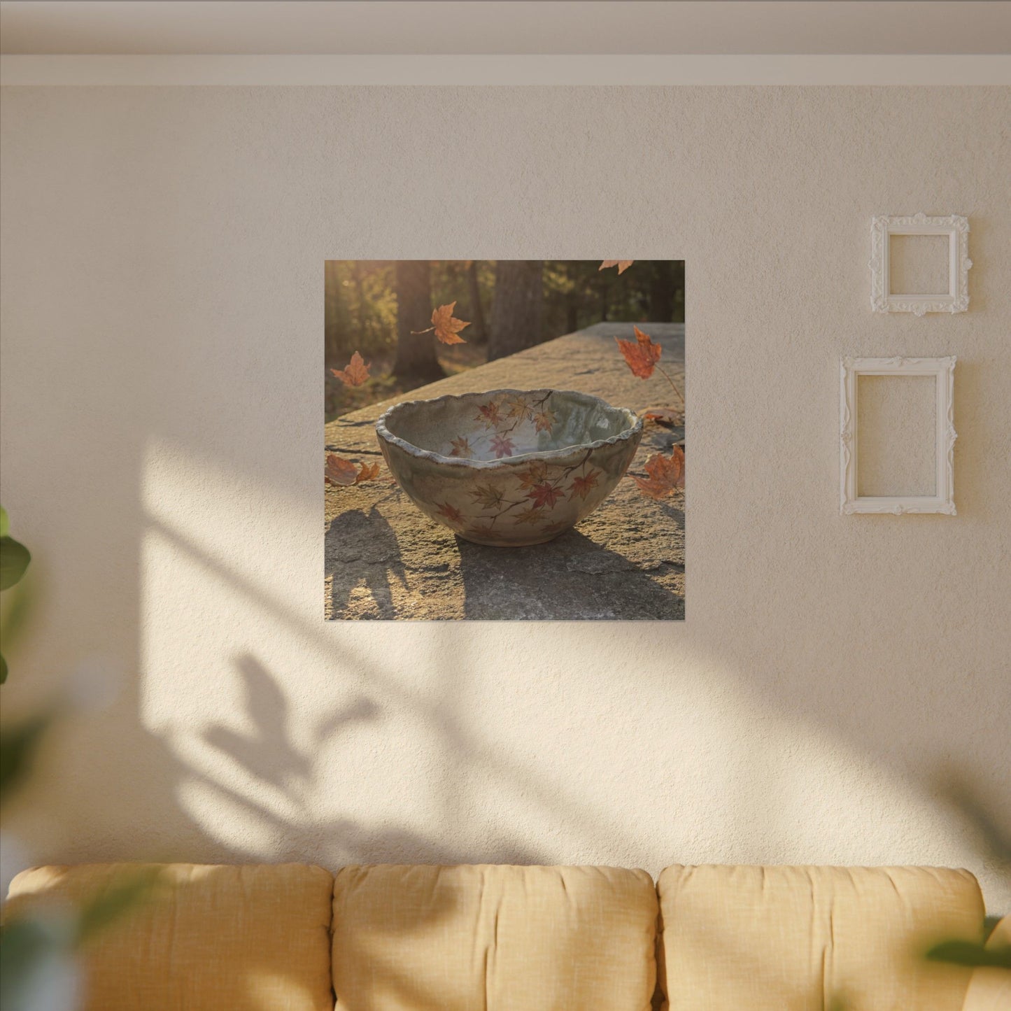 Japandi Ceramic Bowl in Golden Hour | Japanese Pattern Canvas Art