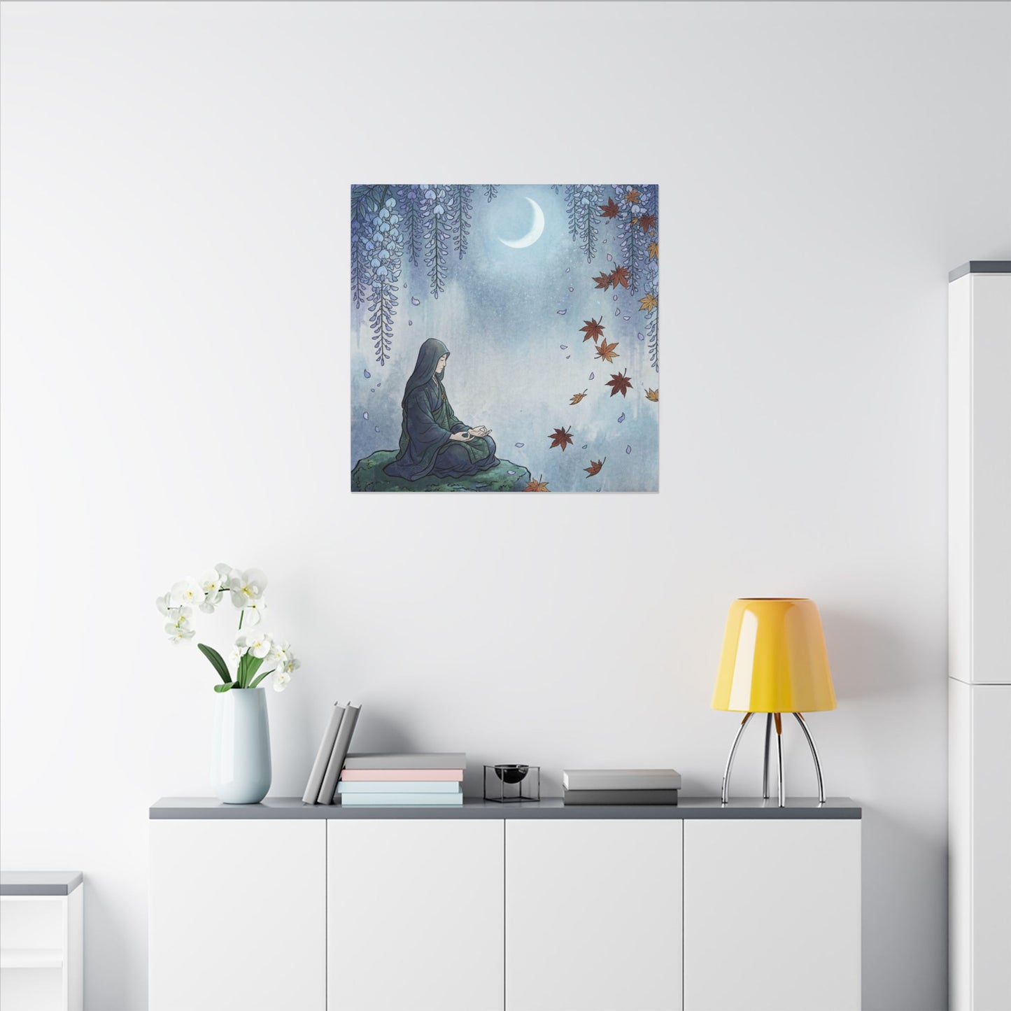 Zen Wisteria in Moonlight | Ukiyo E Inspired Canvas Art Art Print