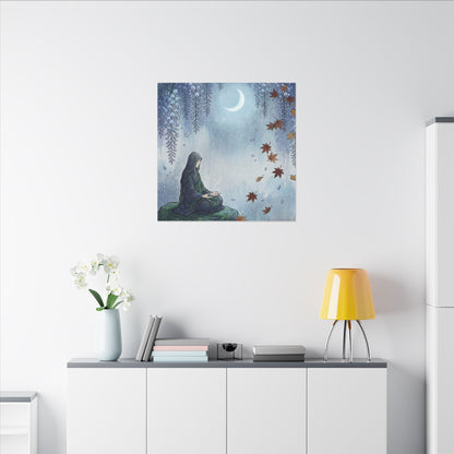 Zen Wisteria in Moonlight | Ukiyo E Inspired Canvas Art Art Print