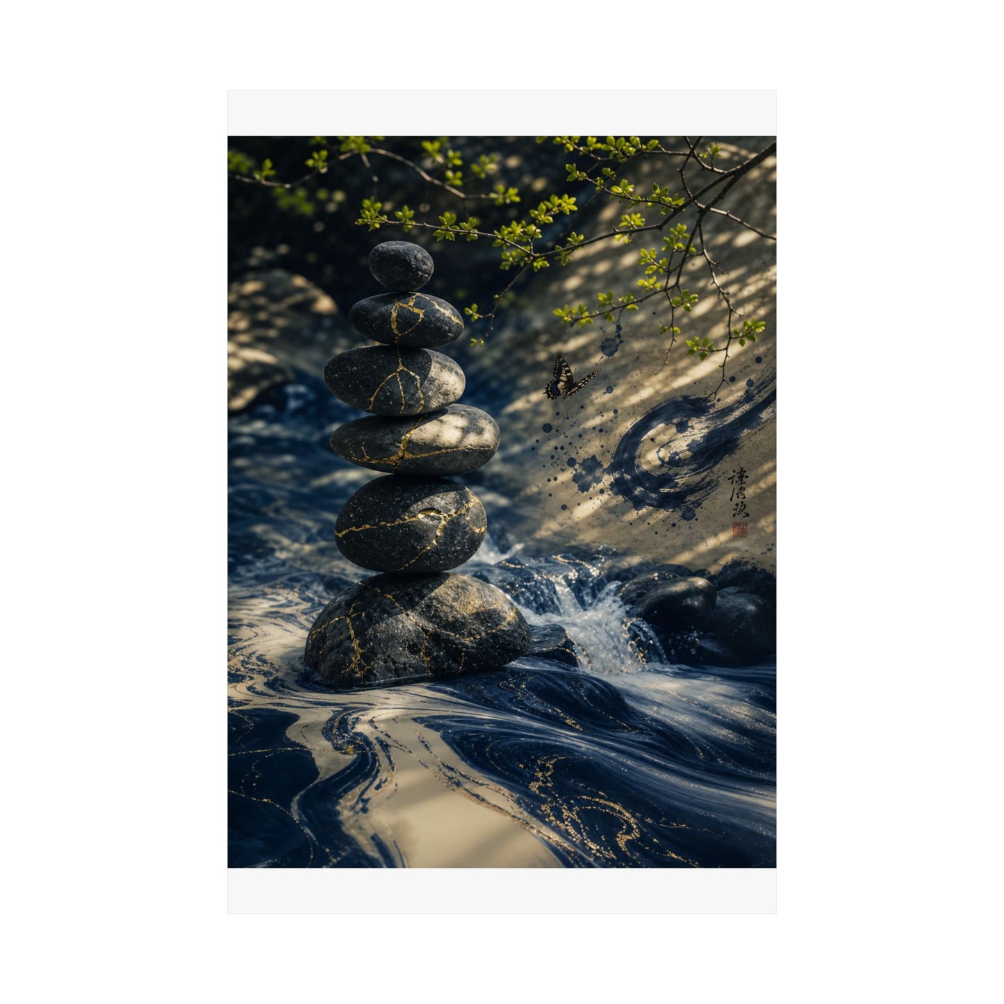 River Stones Wall Art Print | Spring Kintsugi Broken Beauty Art