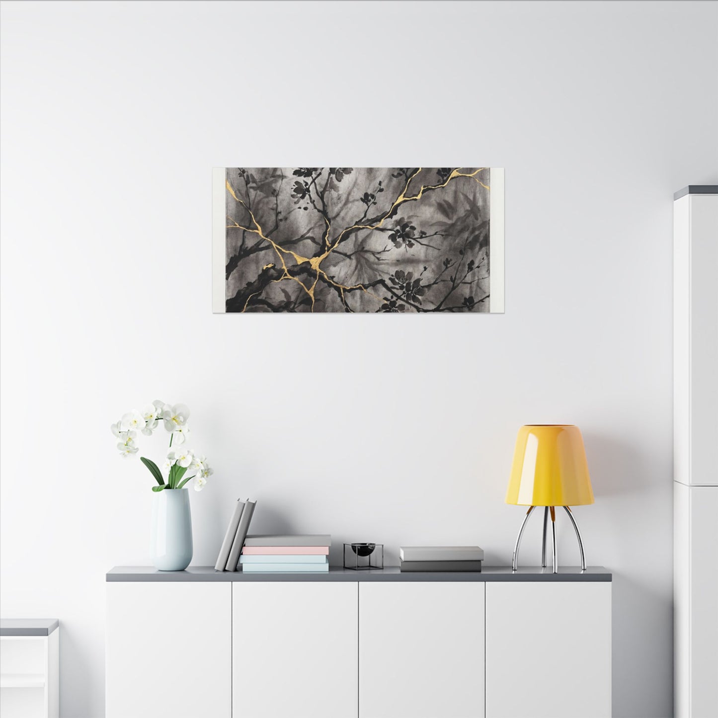 Kanso Cherry Blossom Canvas Art - Kintsugi Crackle Gold