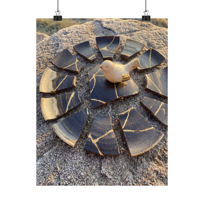 Kintsugi Broken Pottery in Golden Hour | Gold Repair Wall Art Print Art Print
