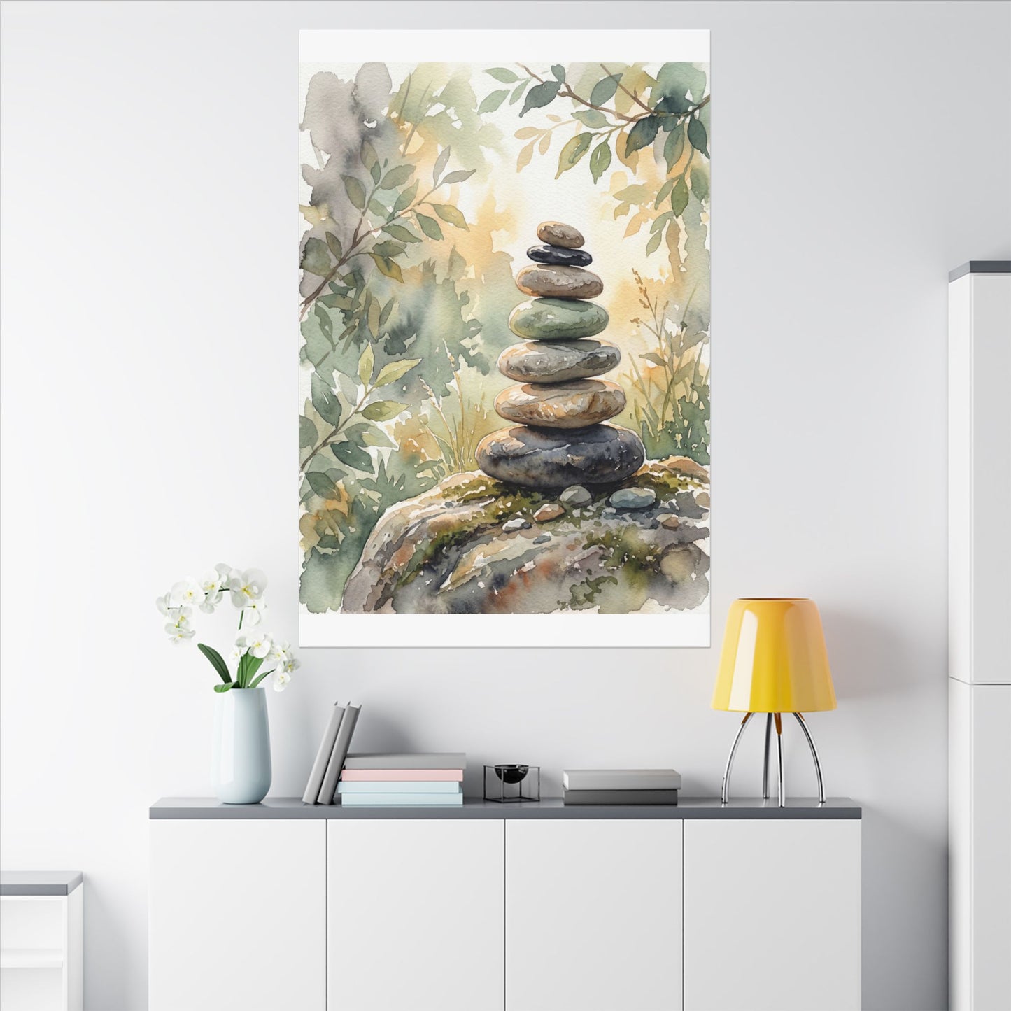 Golden Hour River Stones Canvas Art - Japandi Mono No Aware