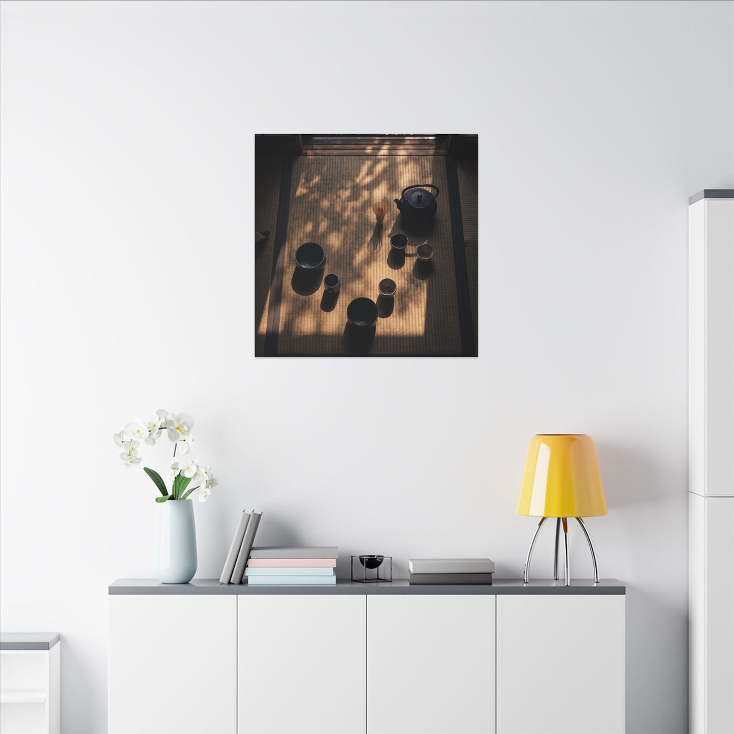 Shibui Tea Ceremony Canvas Art - Dark Japandi Shadow Zen