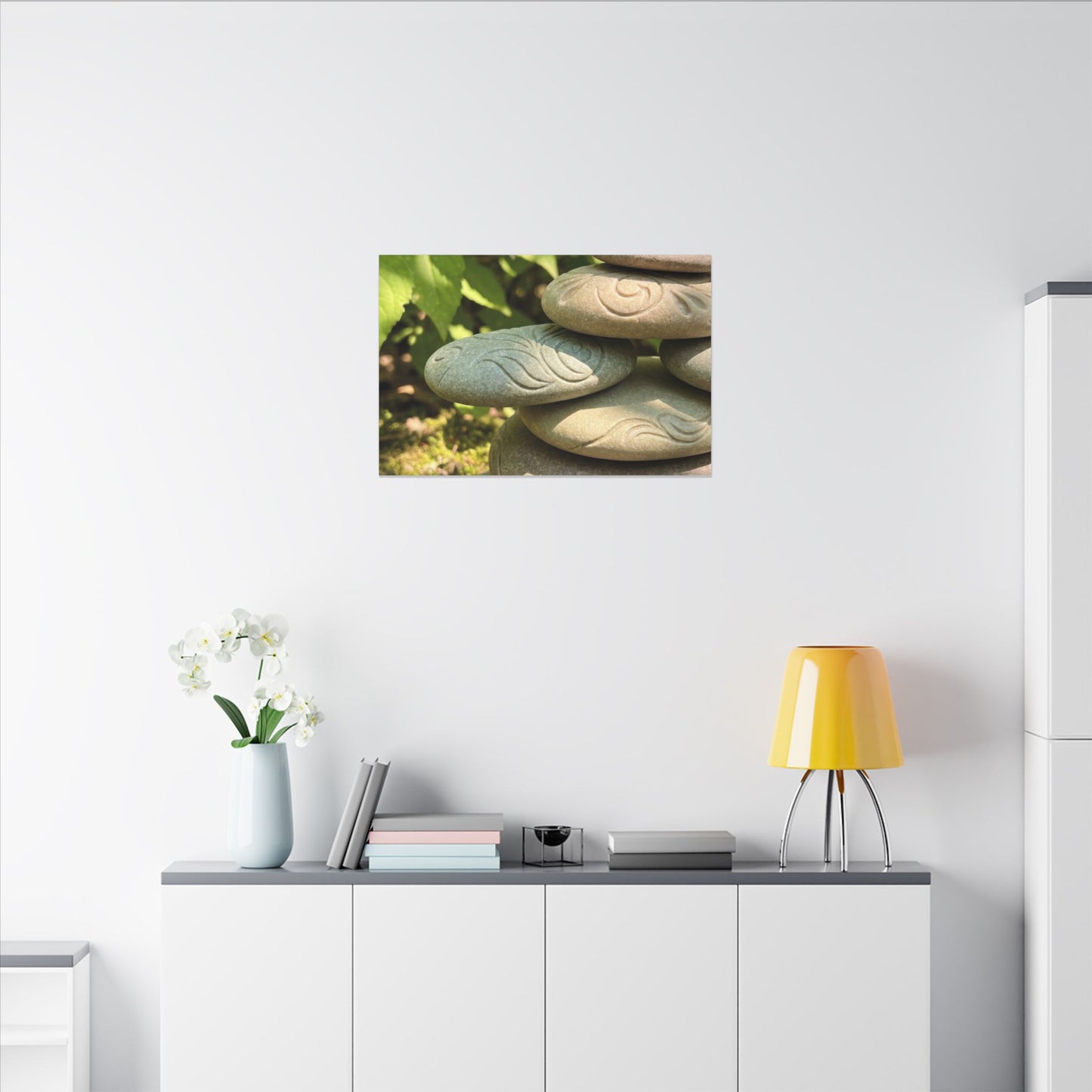 River Stones Summer Canvas Art | Japandi Earthy Design Art Print