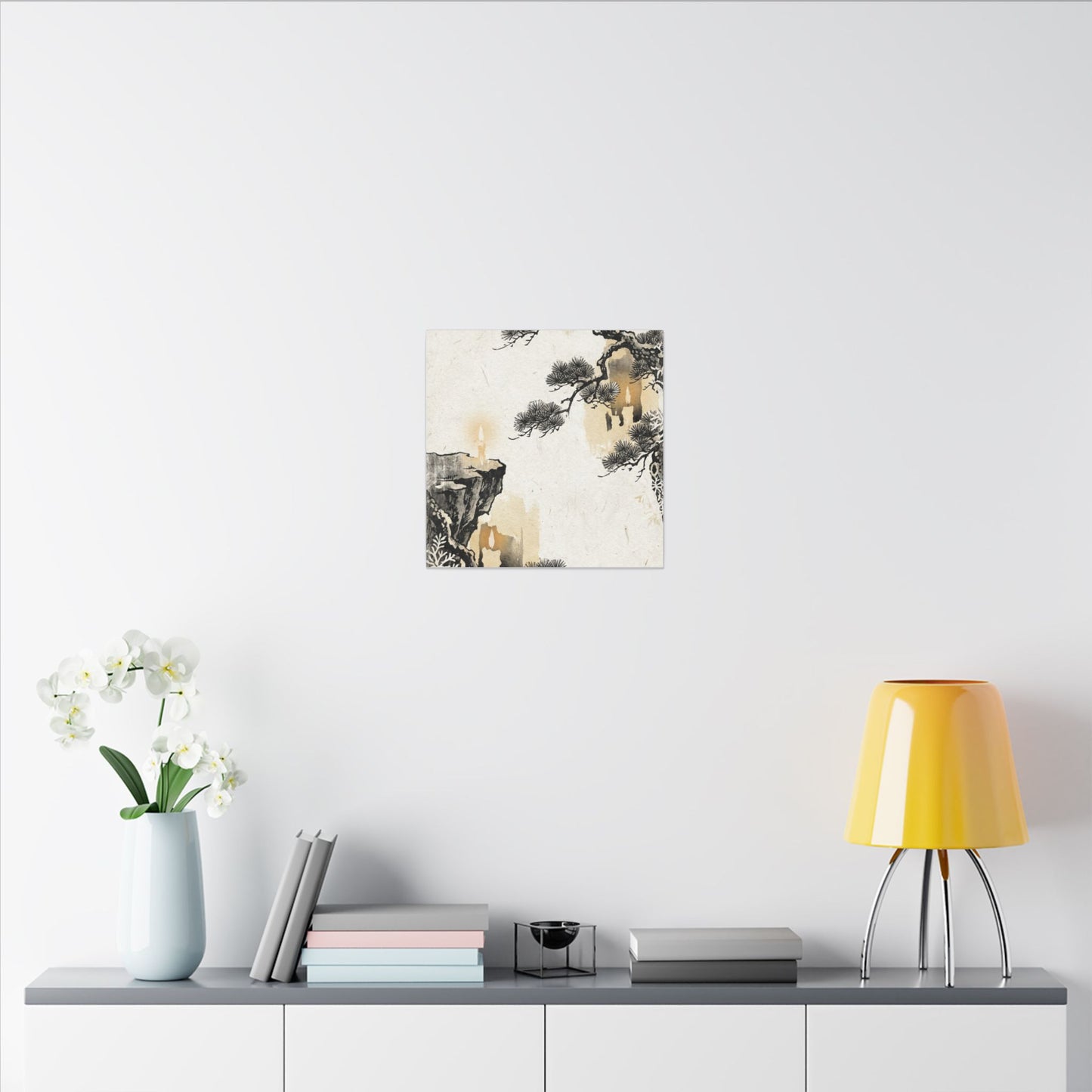 Japandi Pine Tree in Candlelight | Japanese Pattern Canvas Art