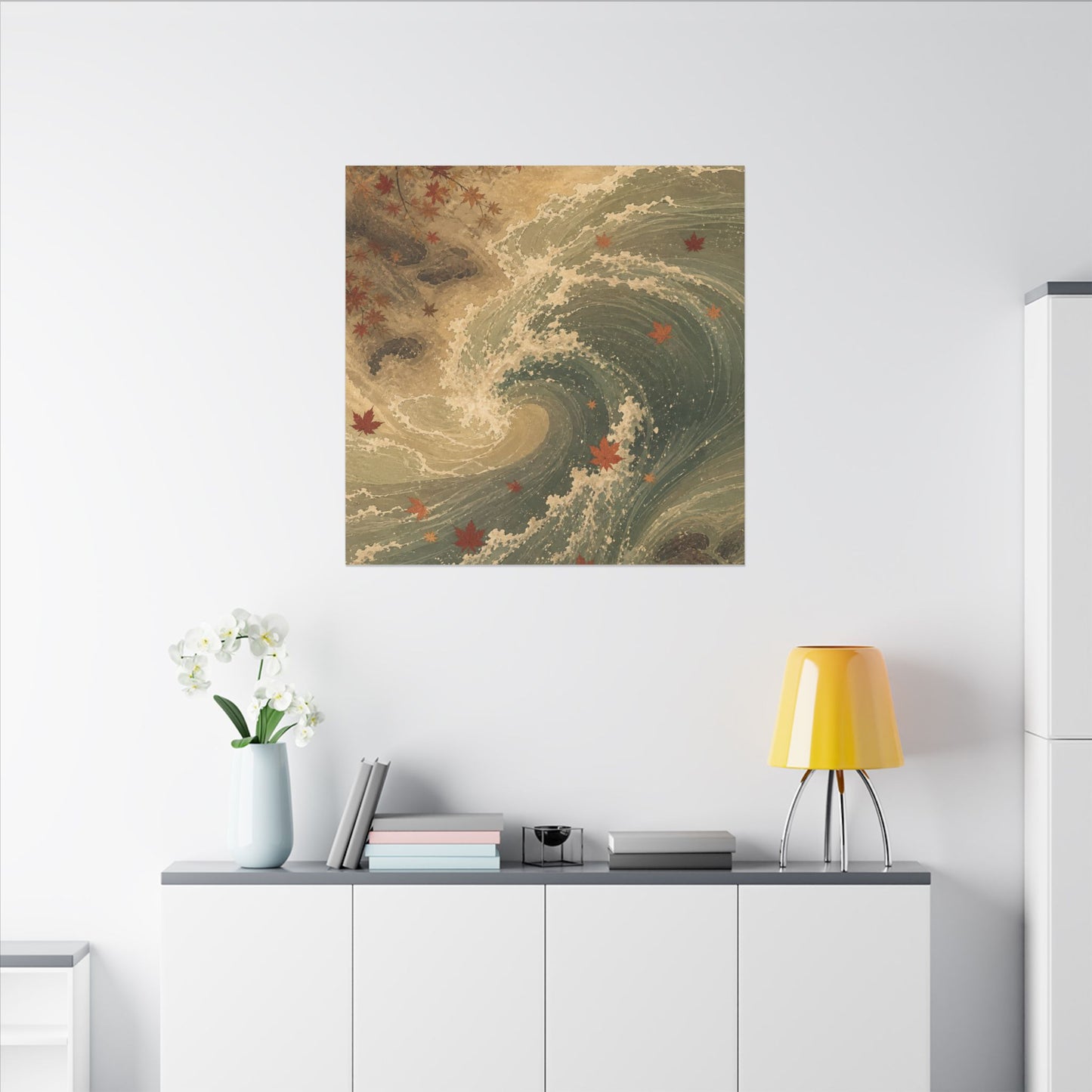 Japandi Ocean Wave in Candlelight | Japanese Pattern Canvas Art